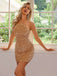 Champagne 1920s Sequined Cross Strap Halter Bodycon Dress