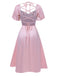 Pink 1940s Solid Puff Sleeve Tie Back Dress