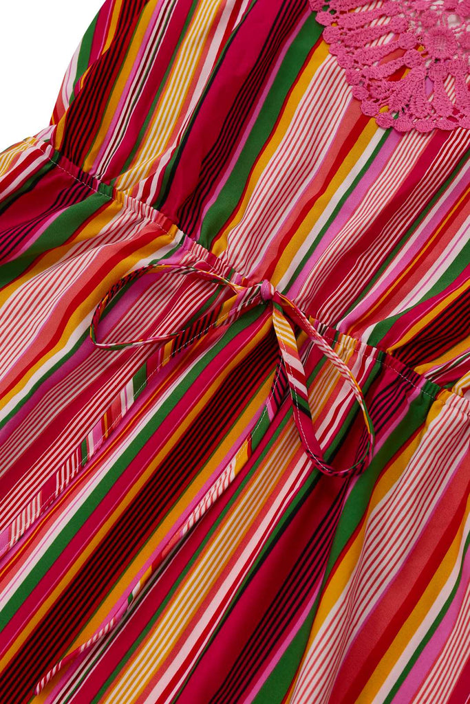 Multicolor 1970s Halter Rainbow Stripes Patchwork Dress