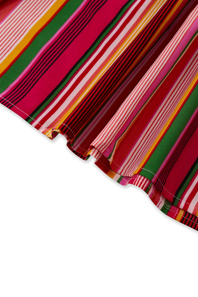 Multicolor 1970s Halter Rainbow Stripes Patchwork Dress