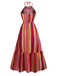 Multicolor 1970s Halter Rainbow Stripes Patchwork Dress