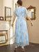 Light Blue 1940s Foil Stamping Mesh Patchwork Dress