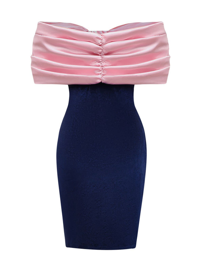 Pink 1960s Big Bow Off-Shoulder Velvet Dress