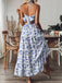 Blue 1930s Floral Tie Back Tiered Maxi Dress