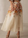 Beige 1940s Floral Mesh Patchwork Skirt