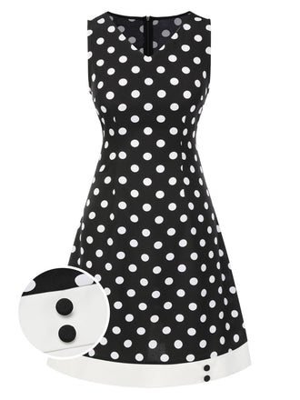 Black 1960s Polka Dot V-Neck Dress