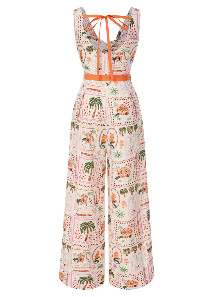 Orange 1950s Beach Stamps Twisted Jumpsuit