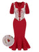 [Pre-Sale] 2PCS Red 1930s Strawberry Strap Corset & Fishtail Dress