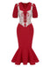 [Pre-Sale] 2PCS Red 1930s Strawberry Strap Corset & Fishtail Dress