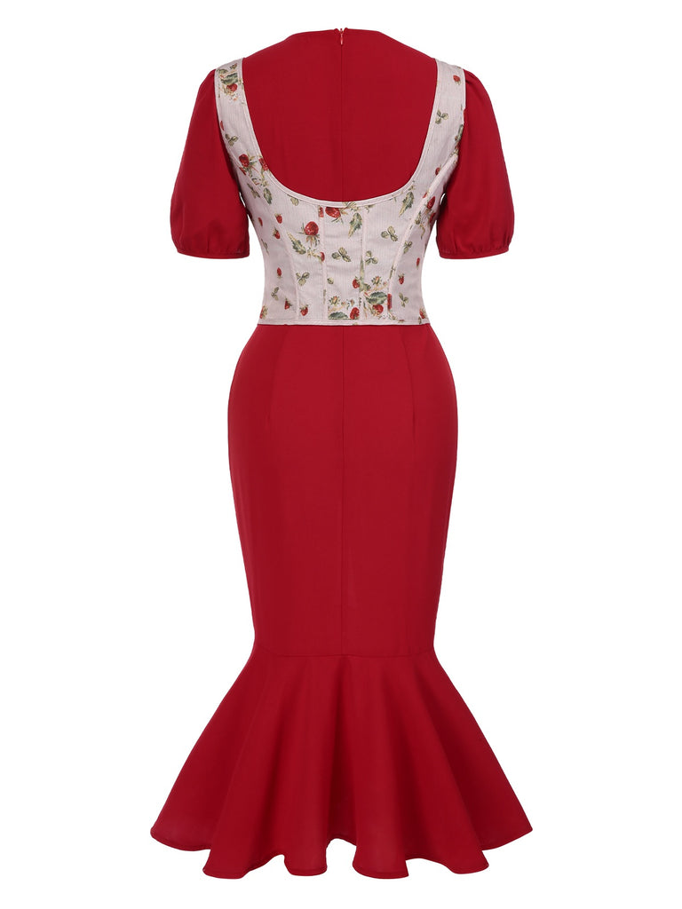 [Pre-Sale] 2PCS Red 1930s Strawberry Strap Corset & Fishtail Dress