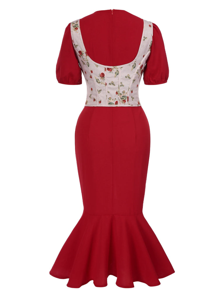[Pre-Sale] 2PCS Red 1930s Strawberry Strap Corset & Fishtail Dress