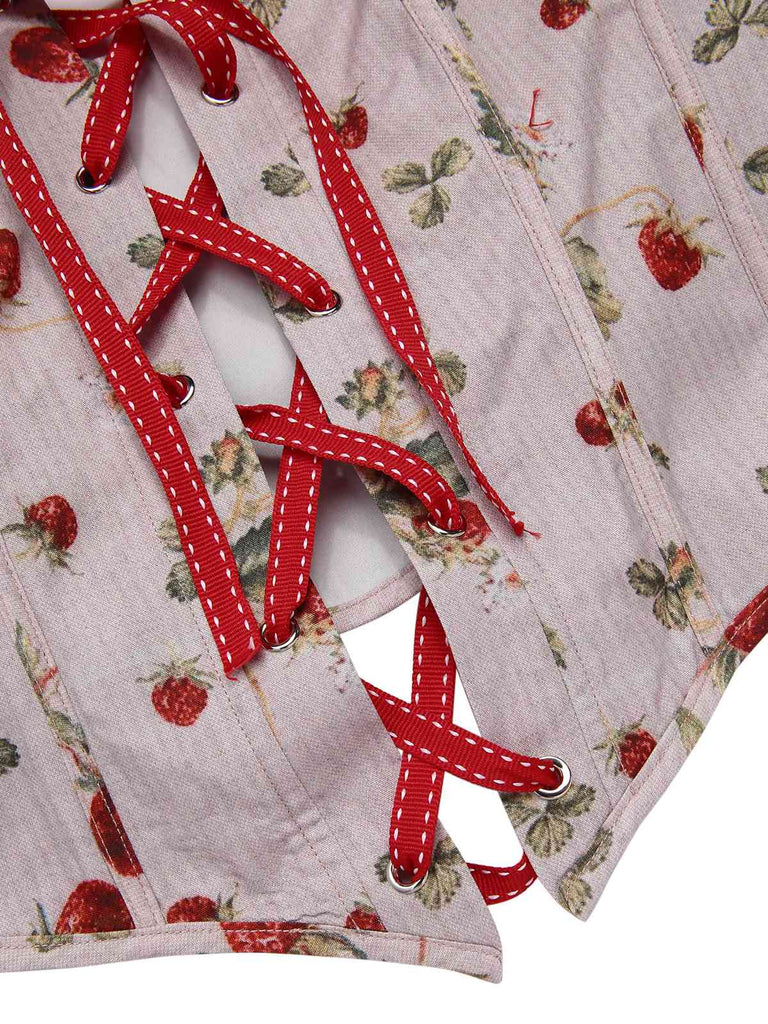 [Pre-Sale] 2PCS Red 1930s Strawberry Strap Corset & Fishtail Dress