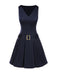 1960s Drop Waist Pleated Striped Belted Dress