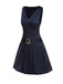 1960s Drop Waist Pleated Striped Belted Dress