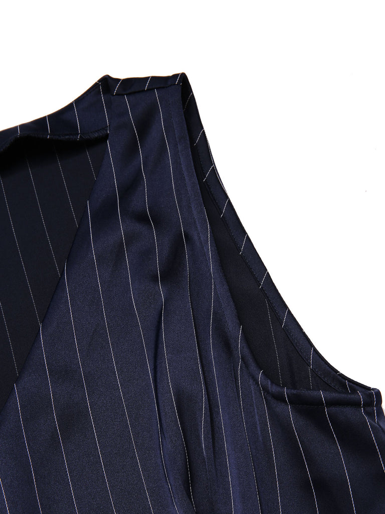 1960s Drop Waist Pleated Striped Belted Dress
