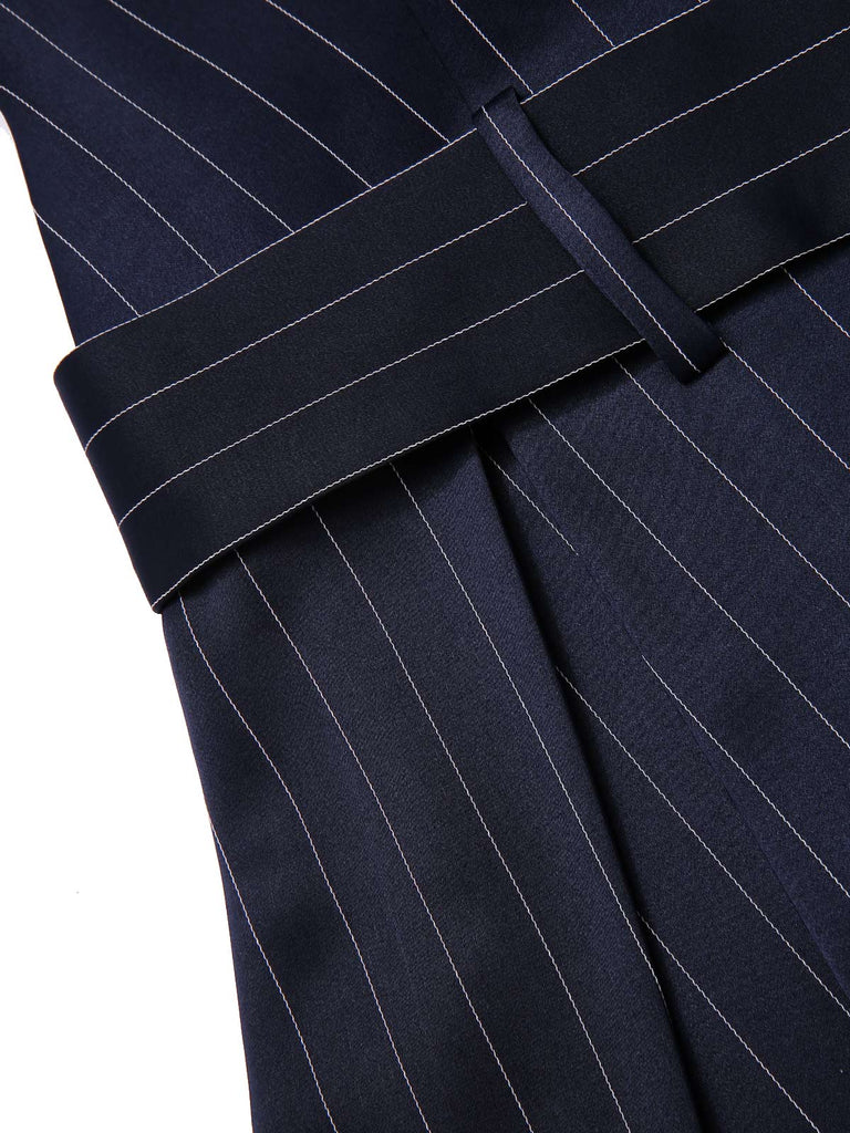 1960s Drop Waist Pleated Striped Belted Dress
