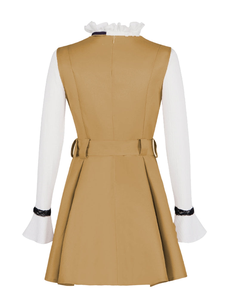 2PCS Khaki 1960s Ruffle Collar Megan's Costume Set
