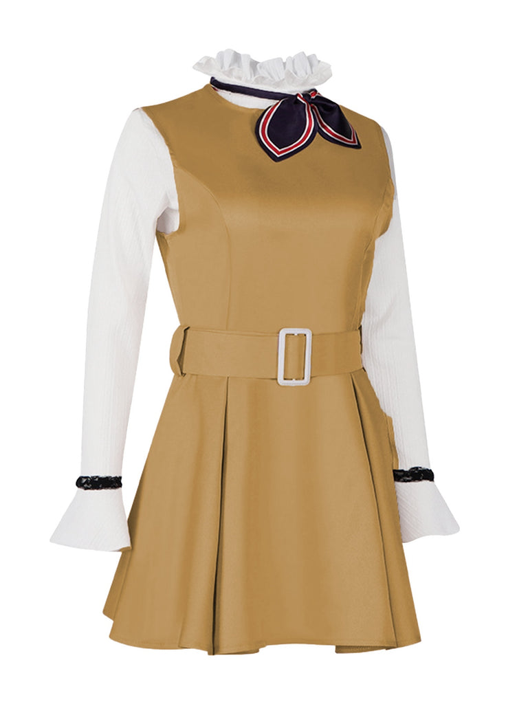 2PCS Khaki 1960s Ruffle Collar Megan's Costume Set