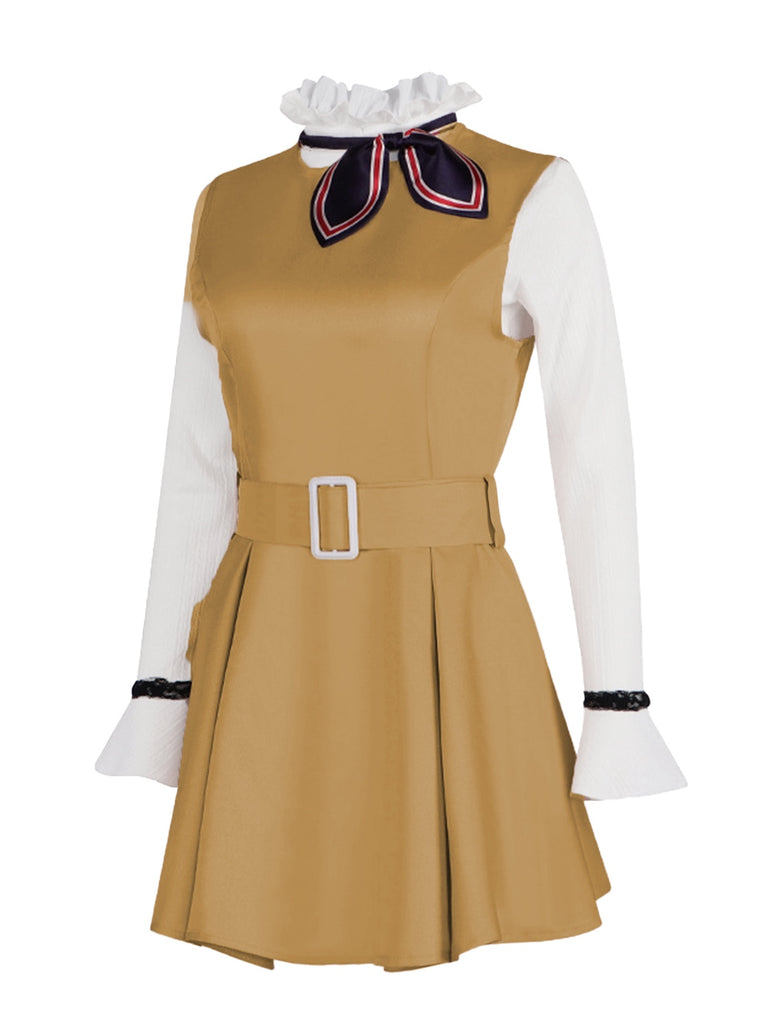 2PCS Khaki 1960s Ruffle Collar Megan's Costume Set