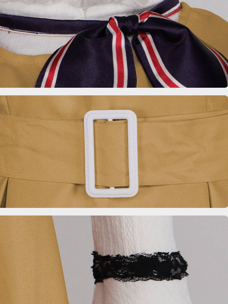 2PCS Khaki 1960s Ruffle Collar Megan's Costume Set