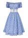 Blue 1950s Off-Shoulder Plaids Daisy Lace-Up Dress