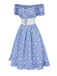 Blue 1950s Off-Shoulder Plaids Daisy Lace-Up Dress