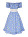 Blue 1950s Off-Shoulder Plaids Daisy Lace-Up Dress