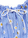 Blue 1950s Off-Shoulder Plaids Daisy Lace-Up Dress