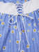 Blue 1950s Off-Shoulder Plaids Daisy Lace-Up Dress