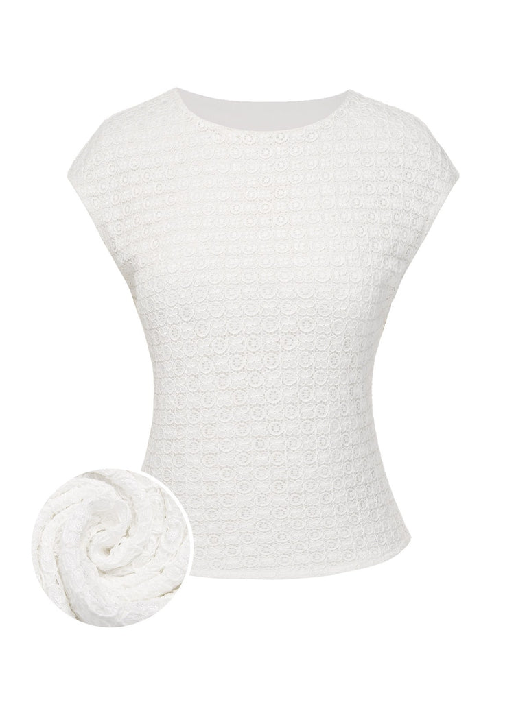 [Pre-Sale] White 1950s Hollow Floral Lace Top