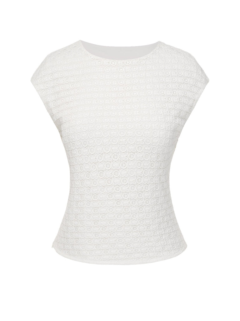 [Pre-Sale] White 1950s Hollow Floral Lace Top