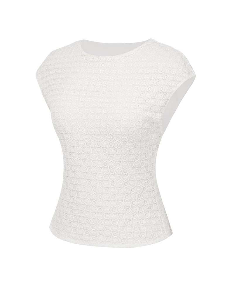 [Pre-Sale] White 1950s Hollow Floral Lace Top