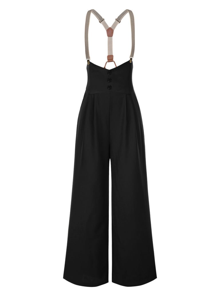 Dark Brown 1950s Button Suspender Pants