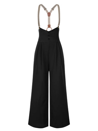[Pre-Sale] Black 1950s Button Suspender Pants