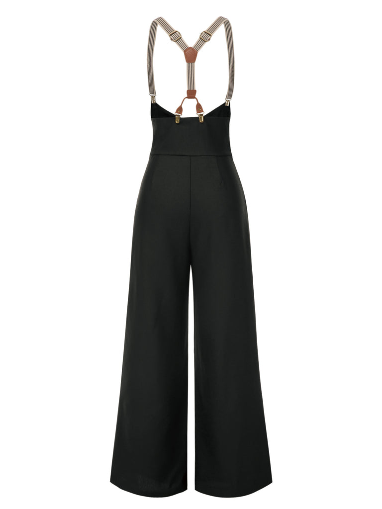 Dark Brown 1950s Button Suspender Pants