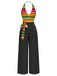 Multicolor 1970s Striped Bow Halter Jumpsuit