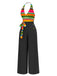 Multicolor 1970s Striped Bow Halter Jumpsuit