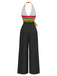 Multicolor 1970s Striped Bow Halter Jumpsuit