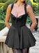 1960s Solid Lace Straps Lace-Up Skater Dress