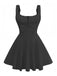 1960s Solid Lace Straps Lace-Up Skater Dress