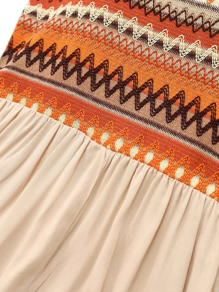 Apricot 1970s Boho Square Neck Patchwork Romper