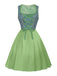 2PCS Green 1950s Floral Patchwork Dress & Embroidered Apron