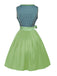 2PCS Green 1950s Floral Patchwork Dress & Embroidered Apron