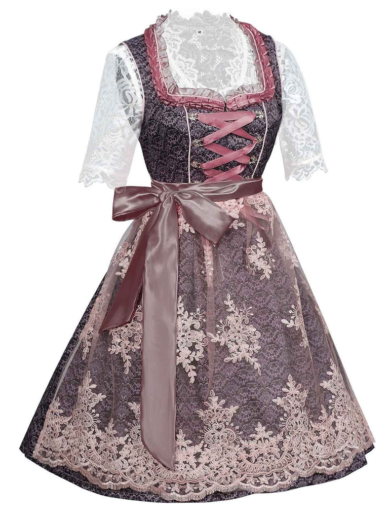 3PCS Pink 1950s Lace Top & Embroidered Ribbon Dress