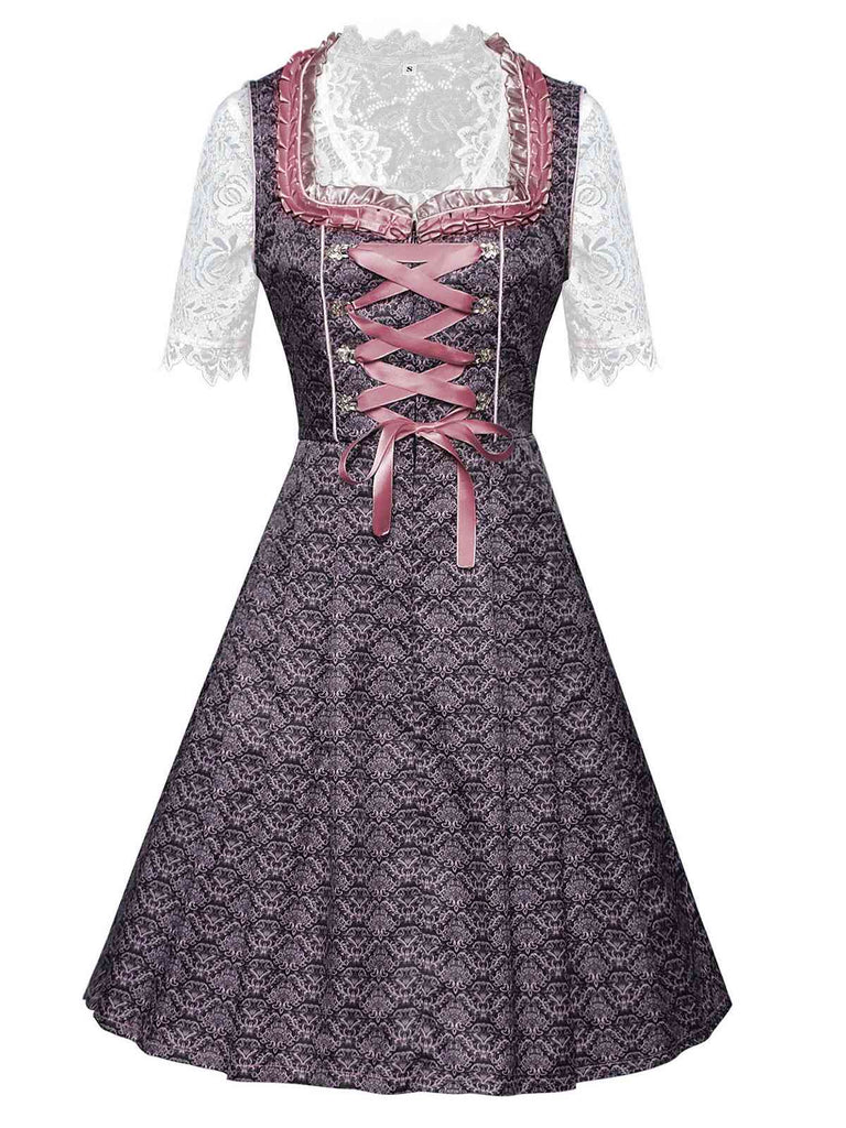 3PCS Pink 1950s Lace Top & Embroidered Ribbon Dress