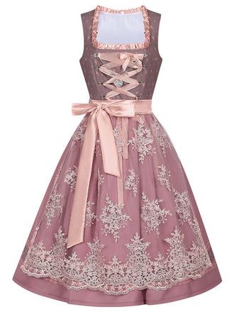 2PCS Misty Rose 1950s Ditsy Floral Satin Dress & Apron