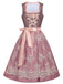 2PCS Misty Rose 1950s Ditsy Floral Satin Dress & Apron