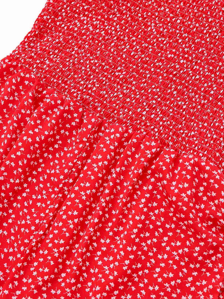 1950s Ditsy Floral Square Neck Puff Jumpsuit