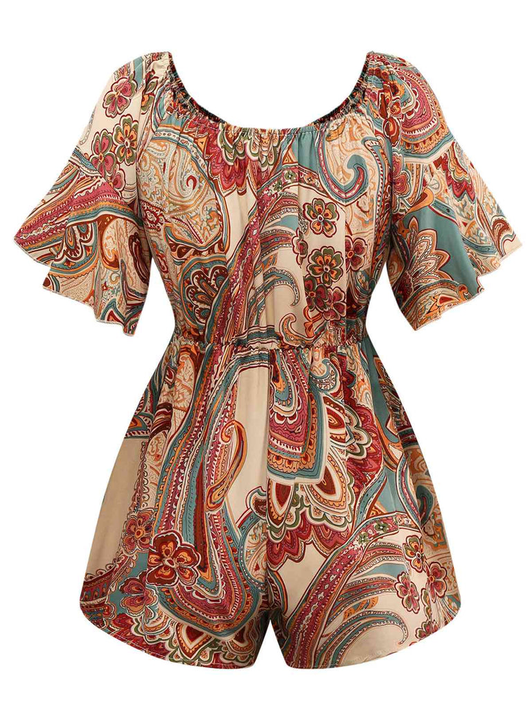Multicolor 1970s Bohemian Off-Shoulder Romper