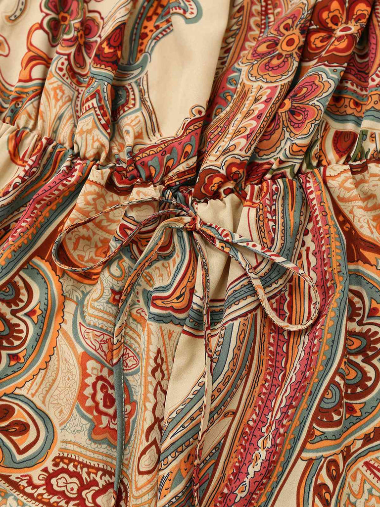 Multicolor 1970s Bohemian Off-Shoulder Romper